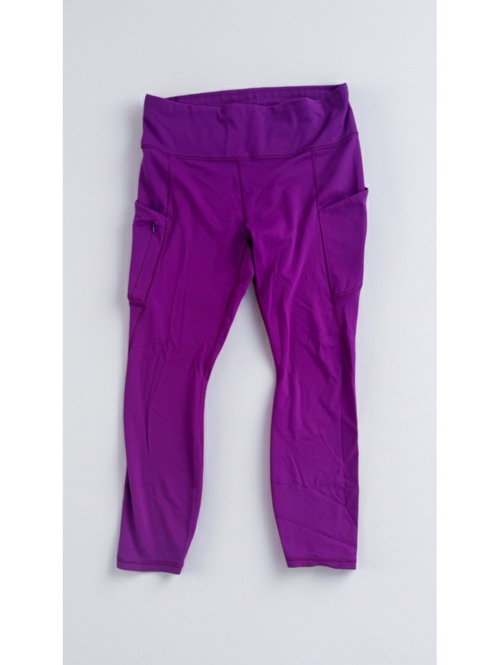 Athleta Womens Large Purple 7/8 Running Leggings Zip Pocket Compression Tights L